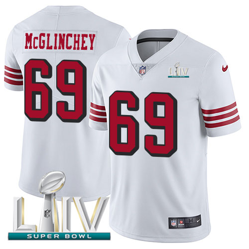 San Francisco 49ers Nike #69 Mike McGlinchey White Super Bowl LIV 2020 Rush Men Stitched NFL Vapor Untouchable Limited Jersey